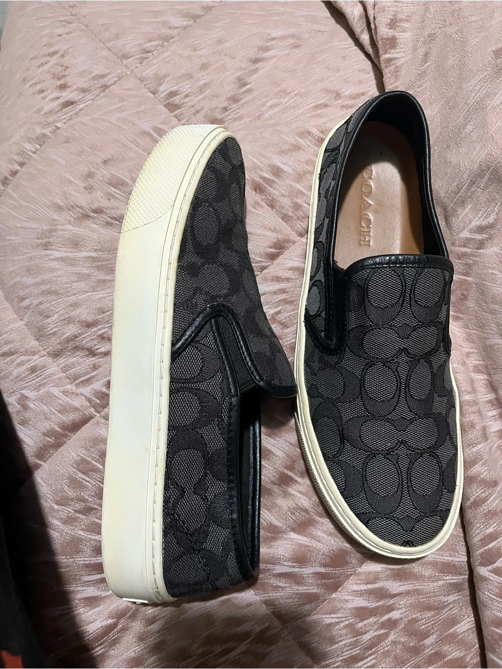 Coach Black and Tan Signature Slip-On Sneakers